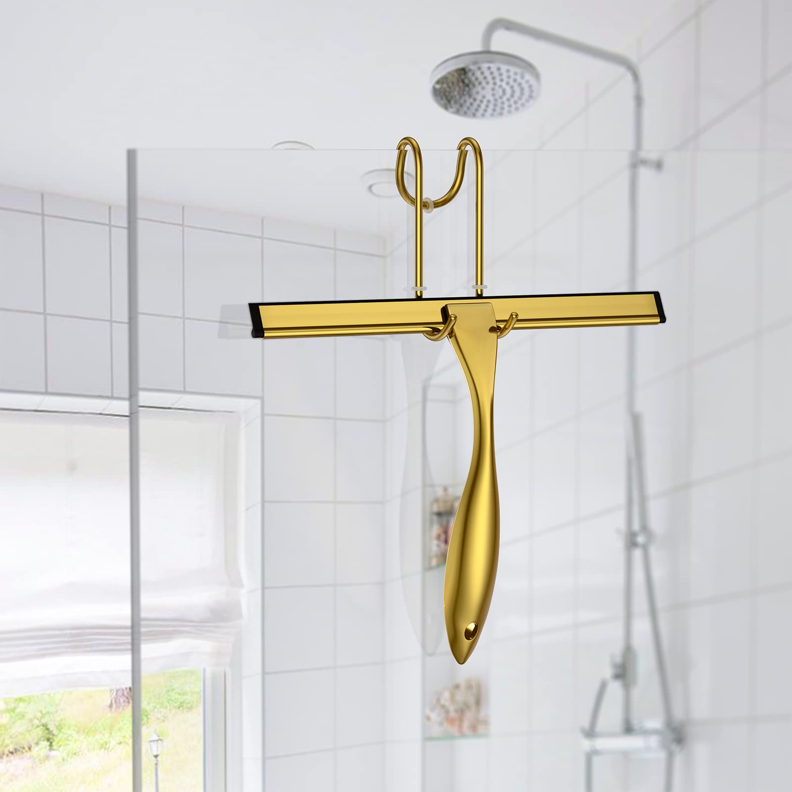 Shower Squeegee and Window Squeegee, Stainless Steel, 100% Streak-Free, Cleaner for Bathroom Showers Glass Doors, Home Mirrors, Car Windows Wiper