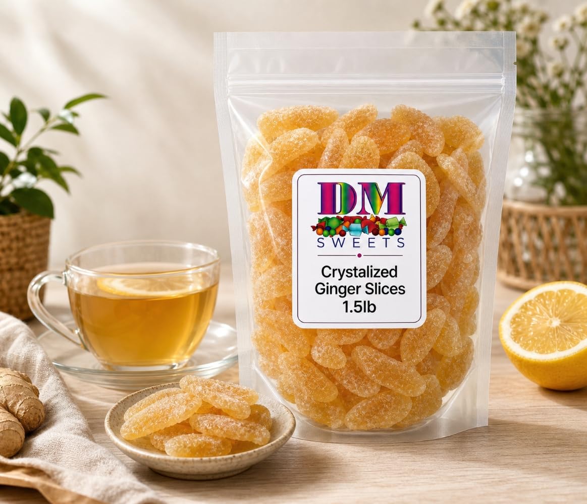 Crystalized Ginger Slices - 1.5 lbs of Fresh Gourmet Sugar Coated Sweet Spicy Snack Pieces in Resealable Bag to Ensure Freshness