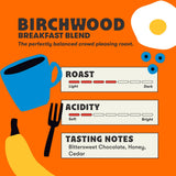 Peace Coffee Birchwood Breakfast Blend Medium Roast Whole Bean Coffee, 12 oz, Pack of 3, Organic Fair Trade, Smooth, Mild Flavor, Shade Grown, Fresh