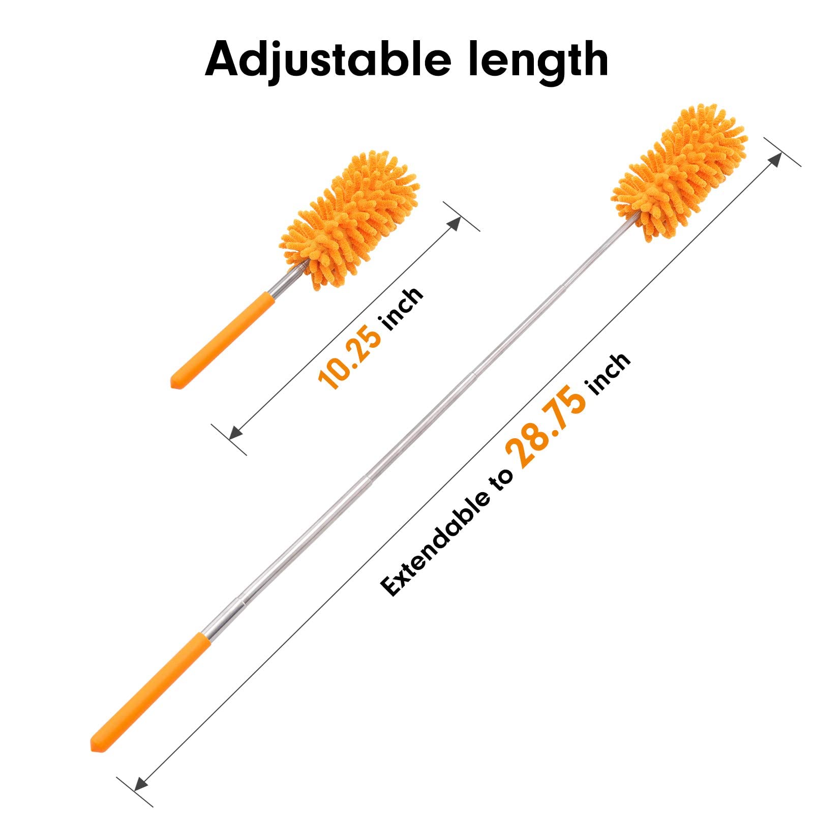 Microfiber Duster for Cleaning, Tukuos Hand Washable Dusters with 2pcs Replaceable Microfiber Head, Extendable Pole, Detachable Cleaning Supplies