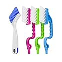 Asltw Swan Neck Cleaning Brush Set, 3 Angled Handle Scrub Brushes + 1 Crevice Brush for Window Tracks, Grout, Corners and Tight Spaces, Firm Bristles