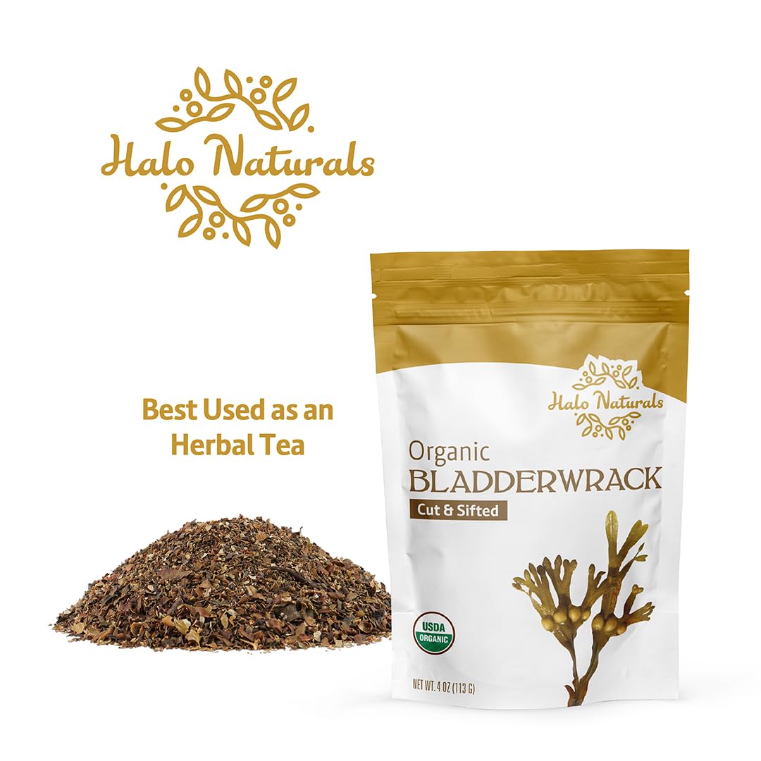 Halo Naturals Organic Bladderwrack Cut & Sifted, 4 Ounces USDA Certified | Resealable Pouch| Packaged in The USA