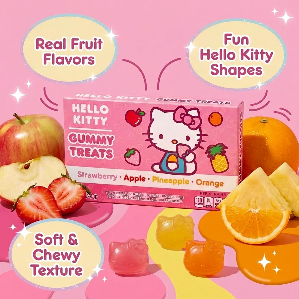 Hello Kitty Fruit Gummies - 3 Individual Packs (3.1oz Each) Assorted Flavors Fun Shape Snacks
