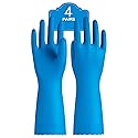 PACIFIC PPE 4 Pairs Reusable Dishwashing Cleaning Gloves with Latex Free, Cotton Lining, Kitchen Gloves, Blue, Large