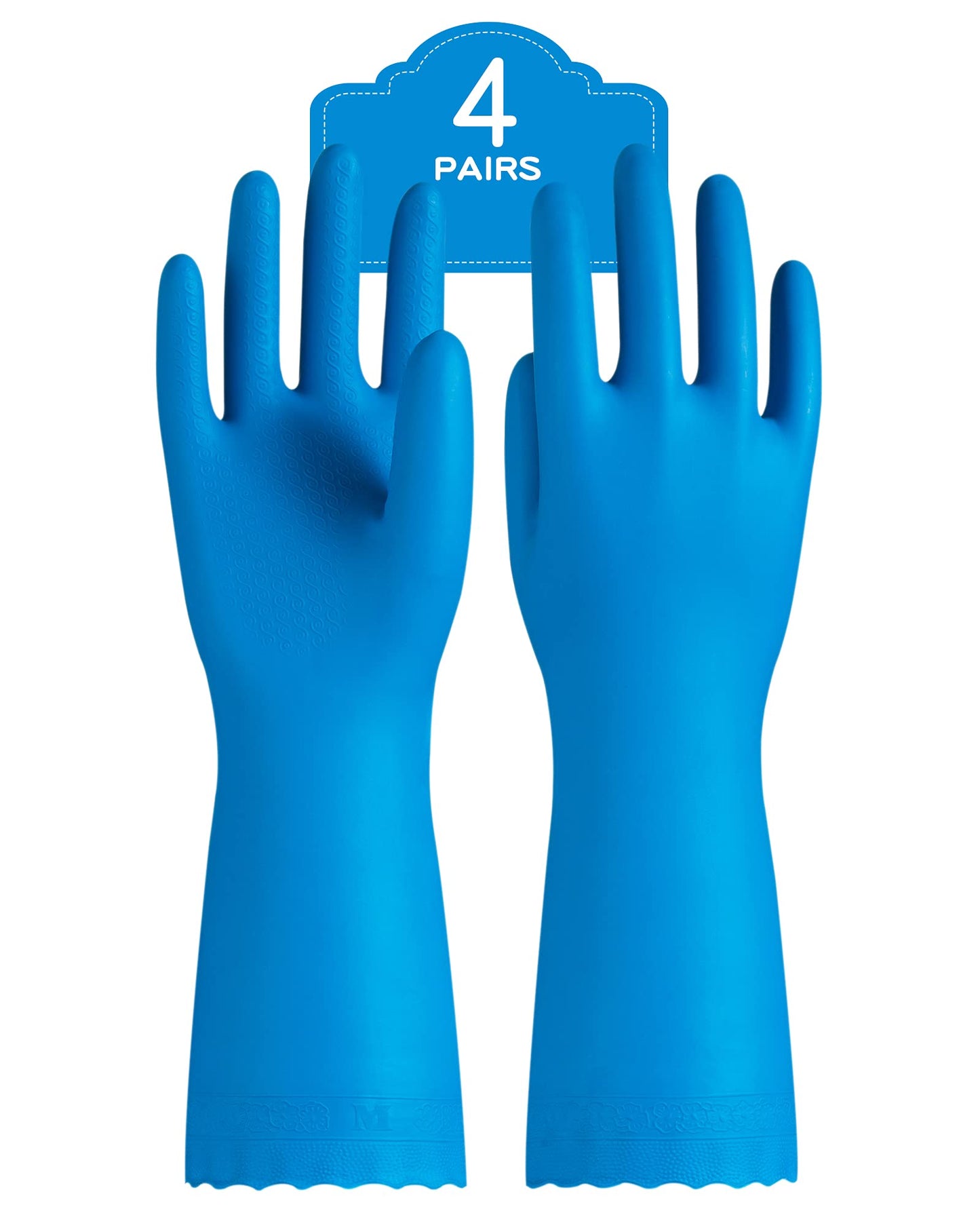 PACIFIC PPE 4 Pairs Reusable Dishwashing Cleaning Gloves with Latex Free, Cotton Lining, Kitchen Gloves, Blue, Medium