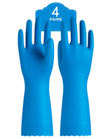 PACIFIC PPE 4 Pairs Reusable Dishwashing Cleaning Gloves with Latex Free, Cotton Lining, Kitchen Gloves, Blue, Medium
