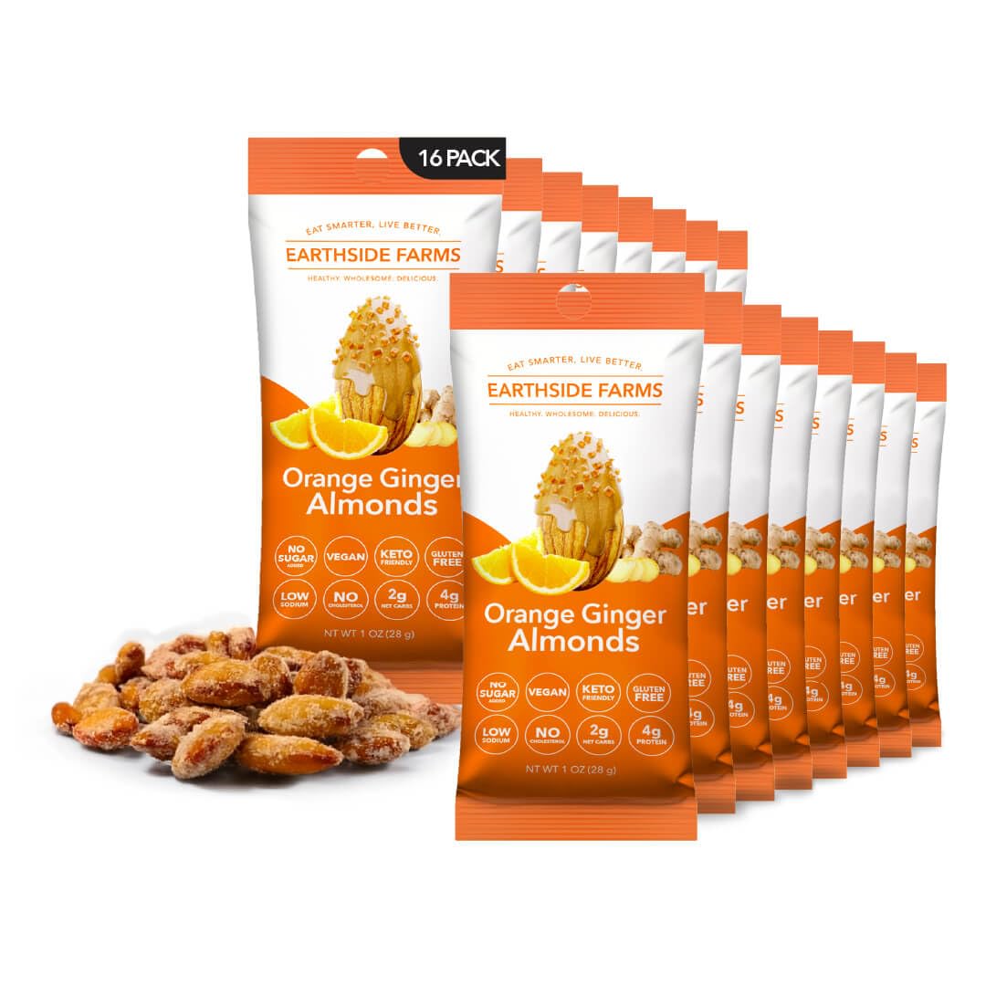Earthside Farms Orange Ginger Almonds Snack Packs, No Sugar Added Keto Friendly Nuts, Vegan Gluten Free Non GMO Low Carb Snack, Plant Protein Treat