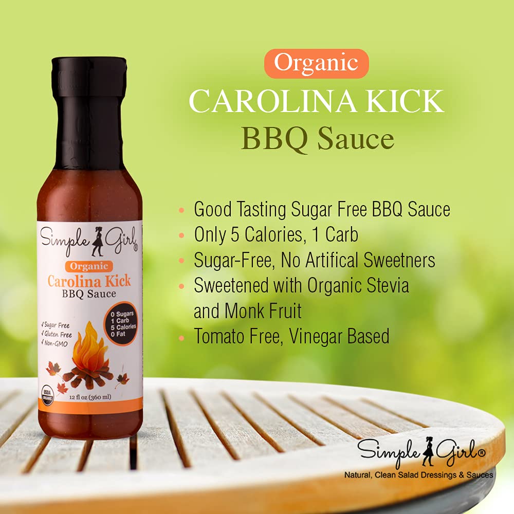 Simple Girl Carolina Style BBQ Sauce - Low Calorie, Sugar-Free, Vegan Friendly, Gluten Free, Fat Free, MSG Free - 12 oz Bottle (2 Pack)