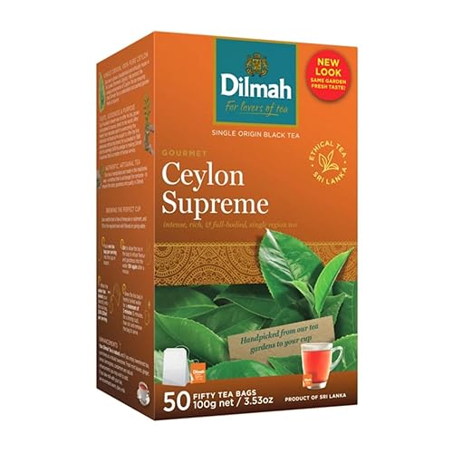 Dilmah Ceylon Supreme Tea - 50 Tea Bags in Foil Pouch - Finest Pure Ceylon Black Tea Box -100g (3.53 oz)