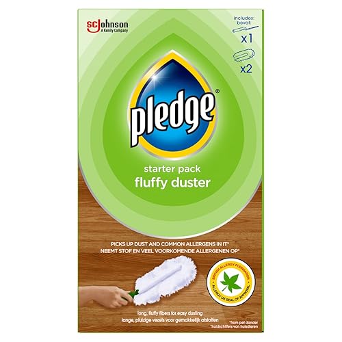 Pledge Dust It Fluffy Duster Starter Handle 2 Refills, White, 3 Count