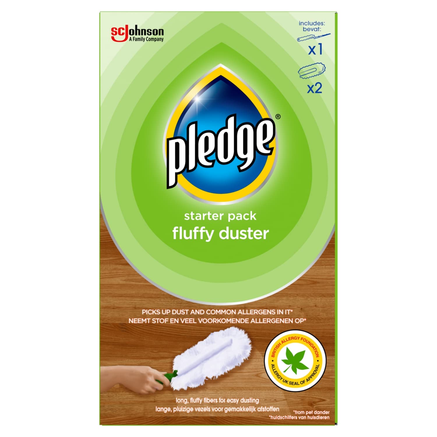 Pledge Dust It Fluffy Duster Starter Handle 2 Refills, White, 3 Count