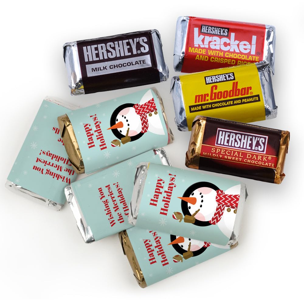 Christmas Candy 75ct Personalized Holiday Snowman Miniatures Chocolate (75 Count) Assortment of Krackel, Mr. Goodbar, Milk & Dark Chocolate