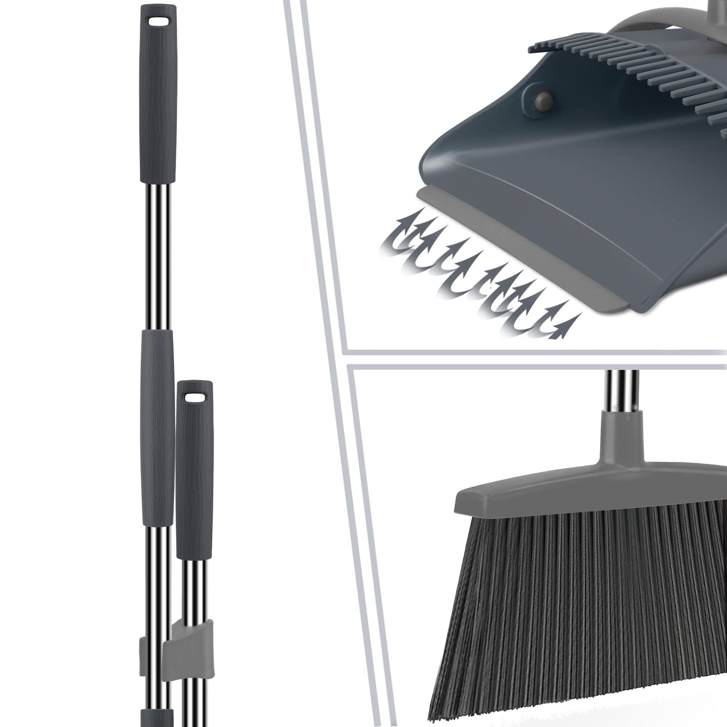 Ivandar Broom and Dustpan Set, Dust pan with Long Handle, Broom with Dustpan Combo Set, Broom and Dustpan for Home, Indoor or Outdoor Cleaning Tool