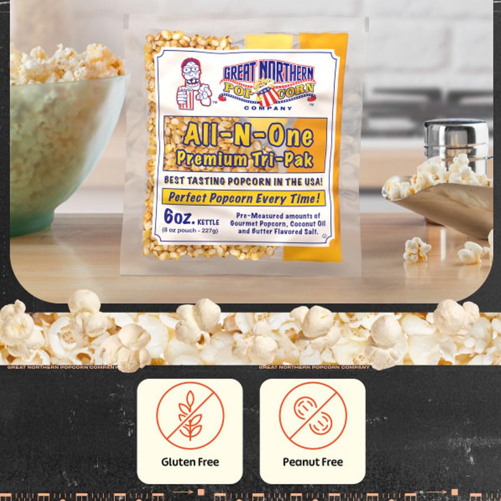 Case of 12 Popcorn Packs - All-In-One Kit with 6-Ounces of Pre-Measured Kernels, Salt, and Oil Packets for Popcorn Machines by Great Northern Popcorn