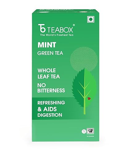 Teabox Premium Darjeeling Green Tea With Natural Peppermint Leaves |100% Whole Leaf & 0% Bitterness | Green Tea From The Himalayas | 25 Tea Bags (Low