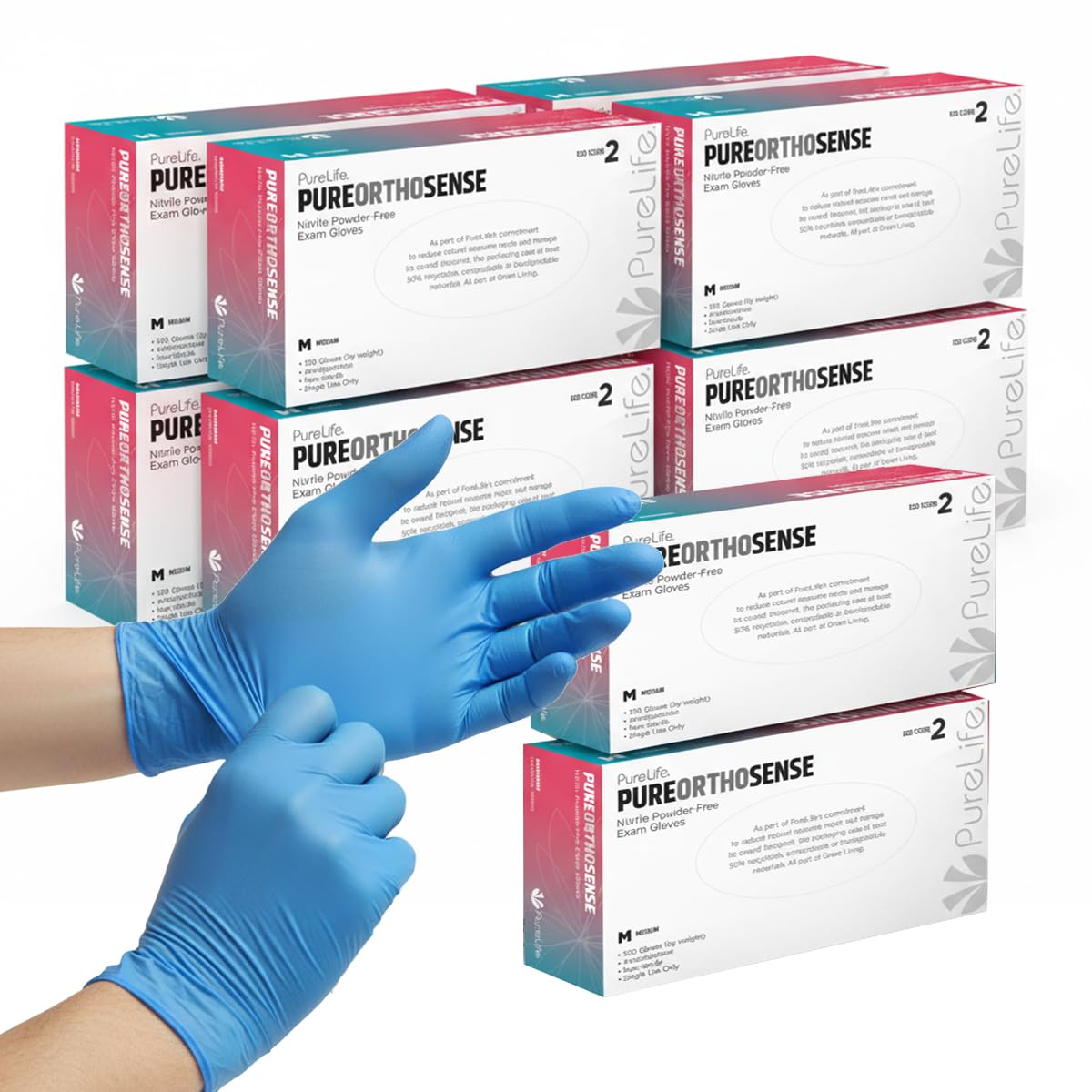 PureLife Medical Gloves Disposable Latex free - Blue Nitrile Gloves, Powder-free and Non Sterile- Food safe, and Cleaning (Medium) (100 Pack)