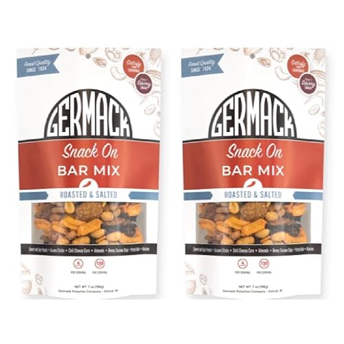 Germack® - Get Your Snack Sweet and Spicy Party Mix - Peanuts, Sesame Sticks, Chili Corn, Almonds, Raisins, Pretzels and Sesame Chips (Set of 2, 7oz