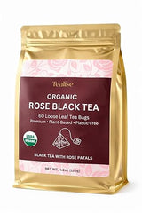 Organic Rose Black Whole Leaf Pyramid Tea Bags - USDA Organic, Plant-Based & Plastic-Free Tea Bags, Smooth Floral Black Tea, 60 Count by Tealise