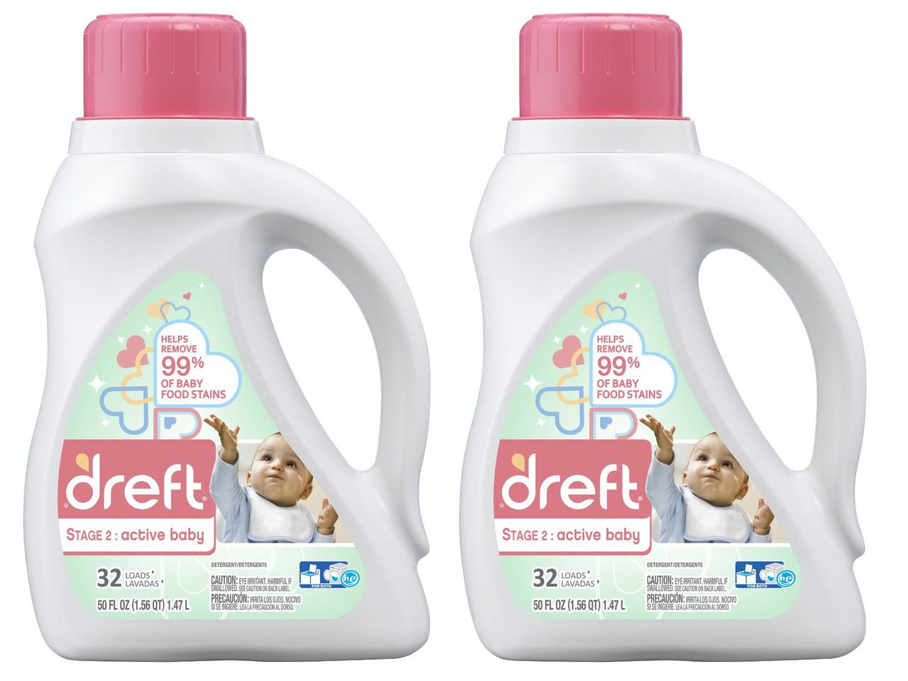 Dreft Active Baby Liquid Detergent, 50.0 Ounce (Pack of 2)