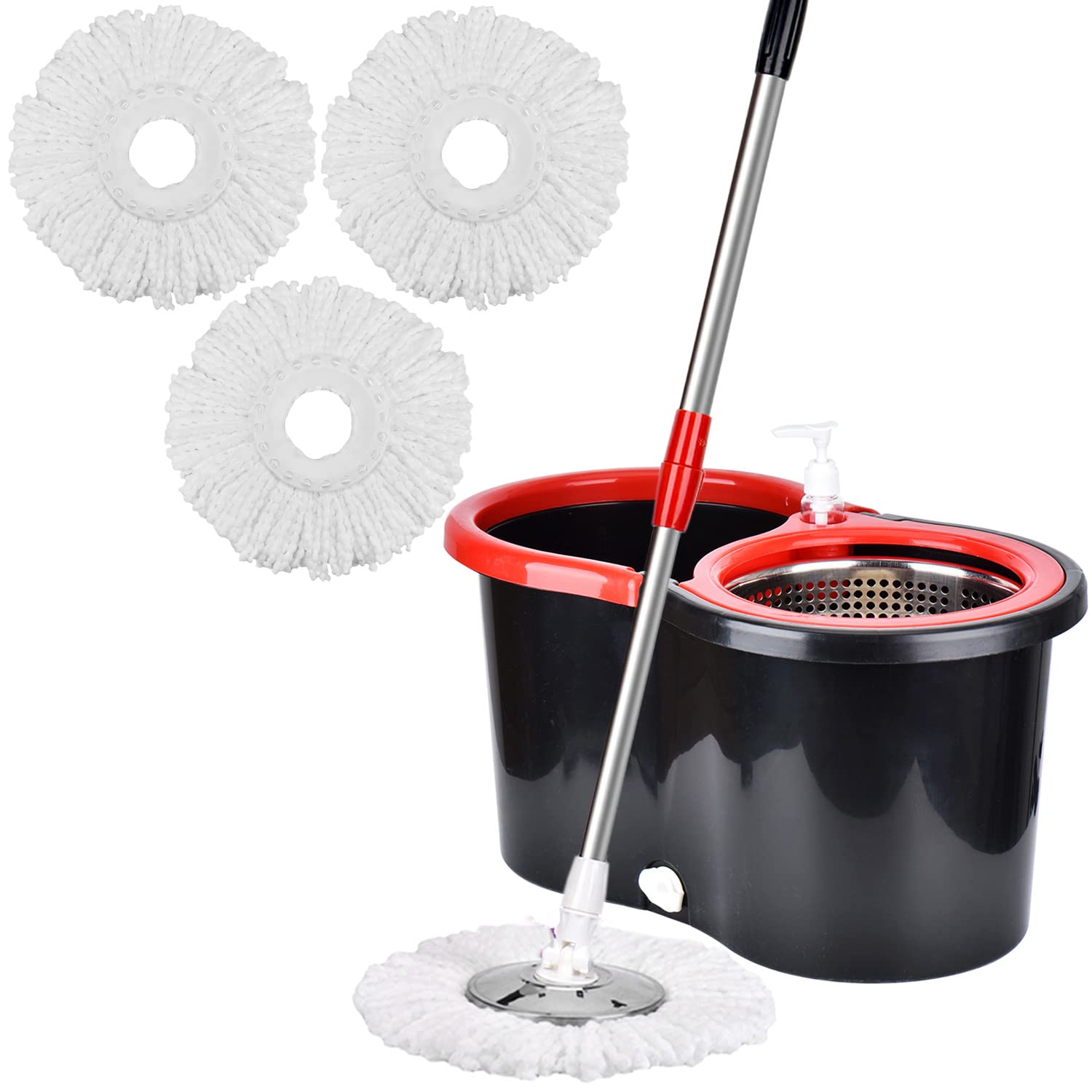Mop and Bucket with Wringer Set Forart 360° Microfiber Spin Mop with Bucket and Three Mop Heads Self Wringing Spinning Mop Telescoping Handle Floor