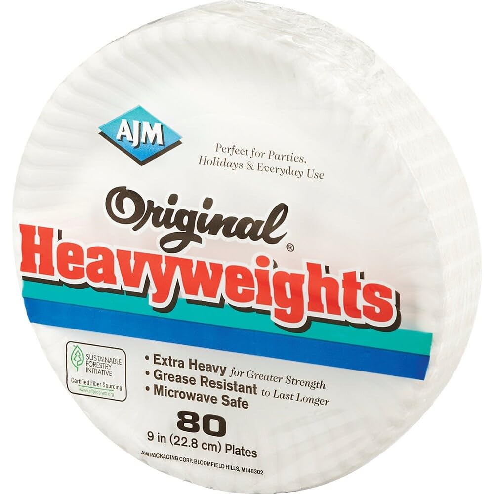A J M Packaging Corp Heavyweights Paper Plates, White