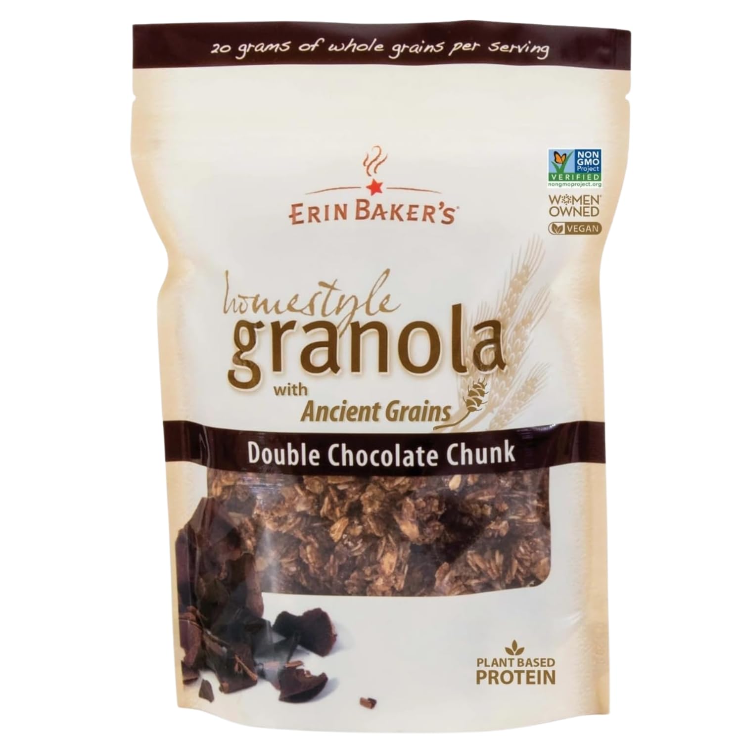 Erin Baker’s Homestyle Double Chocolate Granola with Ancient Grains - Made from Natural Ingredients, Crunchy, Versatile Snack or Cereal - Vegan