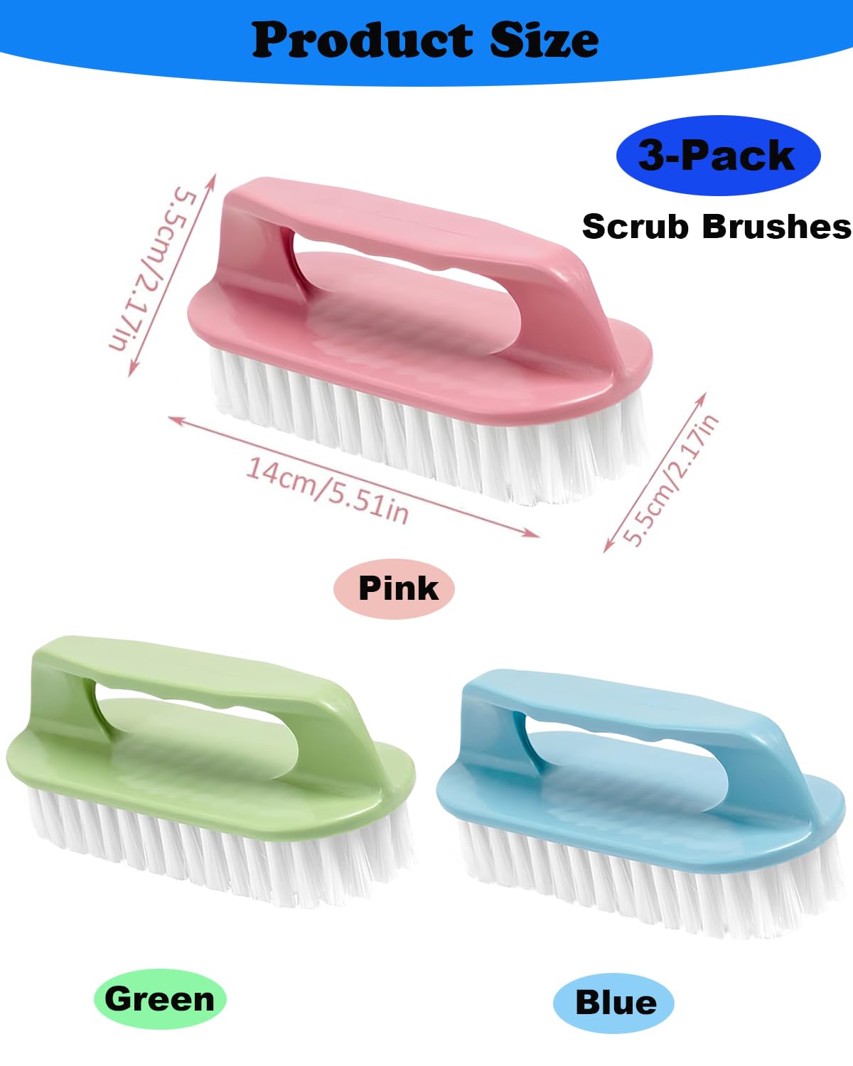 Scrub Brush for Cleaning-3 Pack Scrubbing Brushes Heavy Duty Multi-Purpose Household Cleaning Brush with Stiff Bristles Comfort Grip Scrubber Cleaner