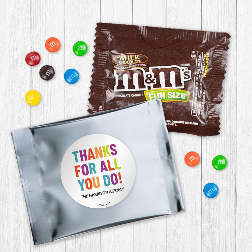 12 Pack Thanks For All You Do Personalized Candy Favor Bags Filled With Chocolate Coated Minis For Corporate Favors, Event Giveaways, Thank You Gifts