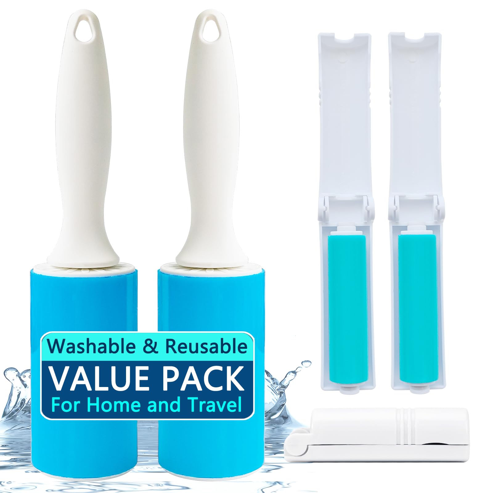 Washable Sticky Gel Lint Roller 4 Pack, Reusable Lint Roller for Pet Hair, Remover Cleaner for Clothes, Carseats, Travel, Sofa, 2 Large with Dust