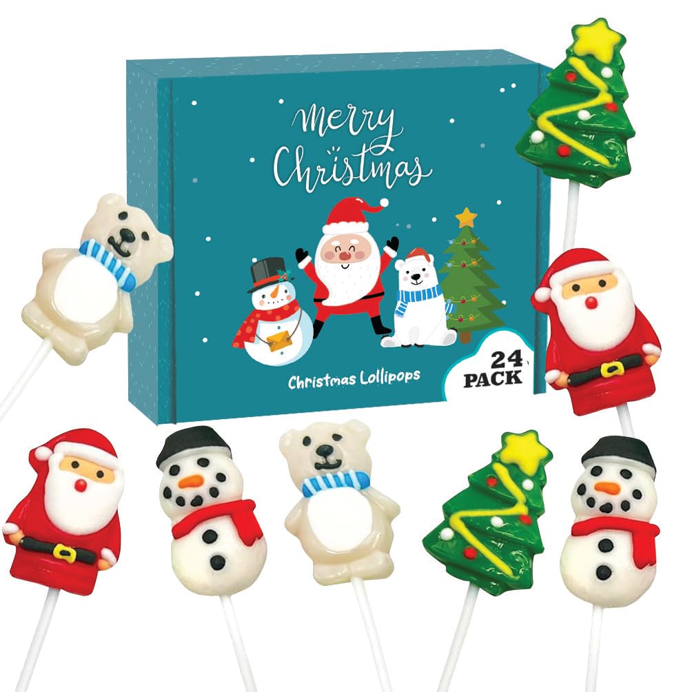 Christmas Lollipops - Holiday Suckers - 24 Individually Wrapped Bulk - Christmas Candy Variety Pack - Santa, Christmas Tree, Snowman, Polar Bear