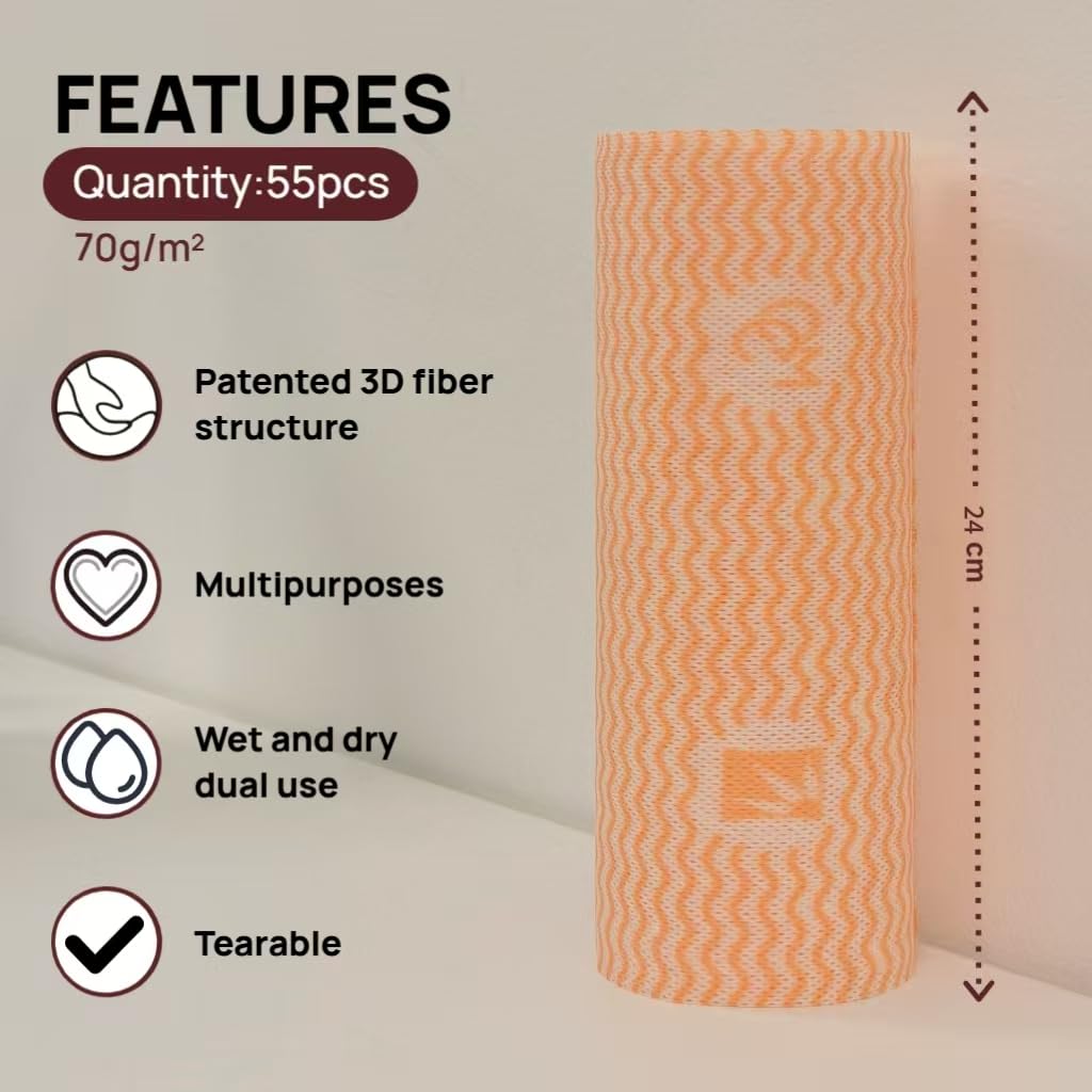 Lazy Cleaning Cloths, Disposable Microfiber Cloths, Reusable Dish Rags, Dry/Wet Use for Dishware, Countertops, Stove, Camping, RVs, Tearable Roll