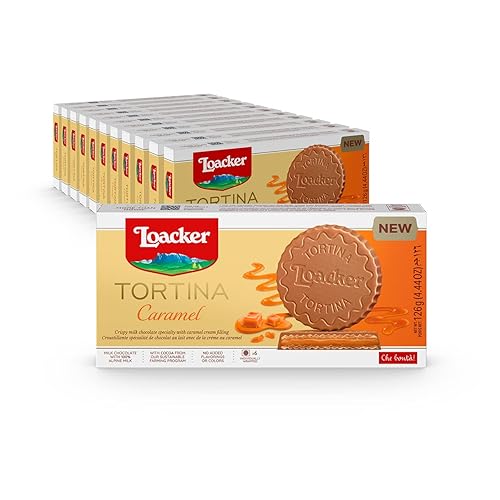 Loacker Tortina Caramel - Individually Wrapped Premium Milk Chocolate Enrobed Crispy Wafer Tartlets with Caramel Cream Filling - Pack of 12