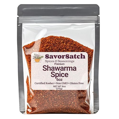 SavorSatch Shawarma Seasoning Blend - 6 oz Resealable Pouch | Middle Eastern & Mediterranean Spice Mix | Certified Kosher, Flavorful Rub for Chicken