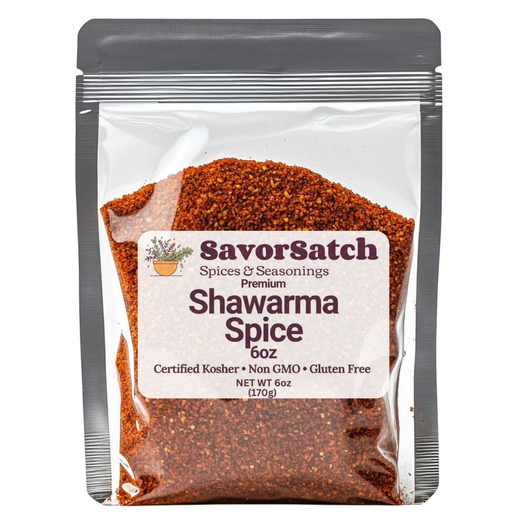 SavorSatch Shawarma Seasoning Blend - 6 oz Resealable Pouch | Middle Eastern & Mediterranean Spice Mix | Certified Kosher, Flavorful Rub for Chicken