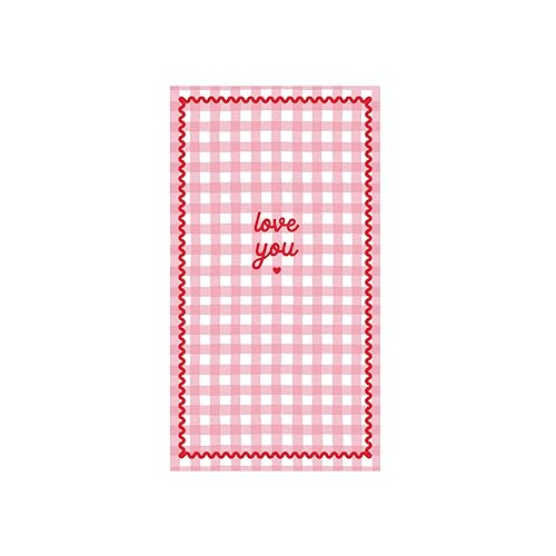 Bonjour Fête Gingham Valentine’s Day Guest Towels | Pink “Love You” Napkins for Galentine’s Parties, Girls Night & Bridal Showers | Paper Party