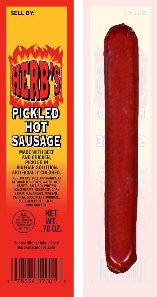 Herb’s Pickled Hot Sausages 0.7oz Individually Wrapped - 24-ct Pickled Hot Sausages Per Cup