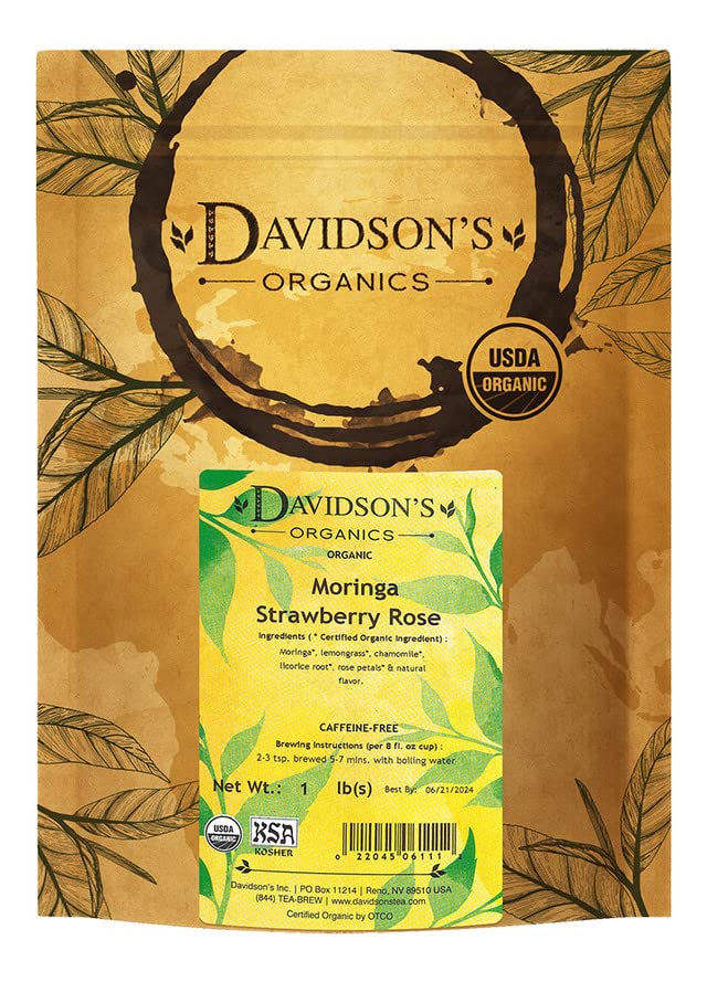 Davidson's Organics, Moringa Strawberry Rose, Loose Leaf Tea, 16-Ounce Bag