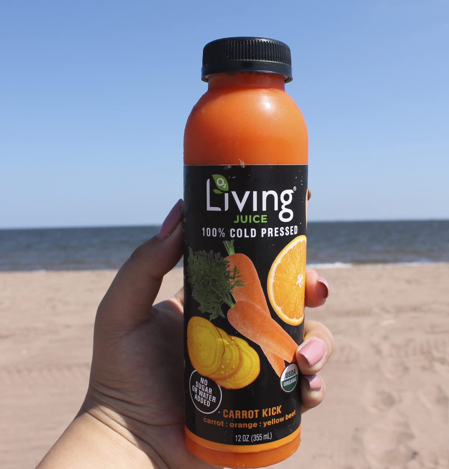 O2 Living Juice Cold Pressed Drink - Carrot Kick Organic Juice Pack - No Added Sugars or Water, Naturally Sweetened from Fruits, Rich in Nutrients