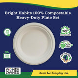 Bright Habits 10” Compostable Plates, 125-Pack | Biodegradable Sugarcane | Sturdy, Microwave-Safe Disposable Plates for Parties & Events
