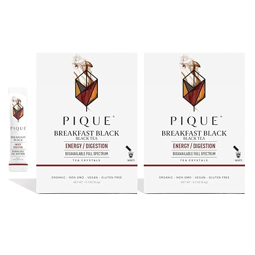 Pique Organic English Breakfast Tea Crystals - Caffeinated Black Tea for Energy, Prebiotic Polyphenols Support Healthy Digestion, Immune Support - 28