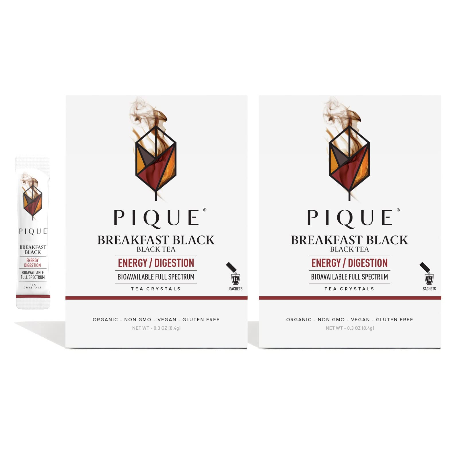 Pique Organic English Breakfast Tea Crystals - Caffeinated Black Tea for Energy, Prebiotic Polyphenols Support Healthy Digestion, Immune Support - 28
