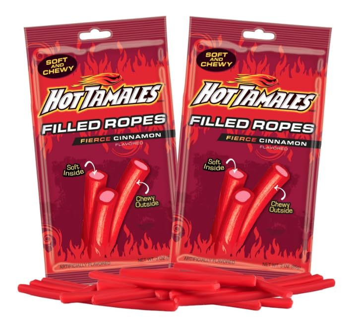 Swirlee Hot Tamale Ropes Candy, Cinnamon Chewy Candy Ropes, Sweet & Spicy Cinnamon Flavor, Individually Wrapped, 3 oz Bags (2-Pack)