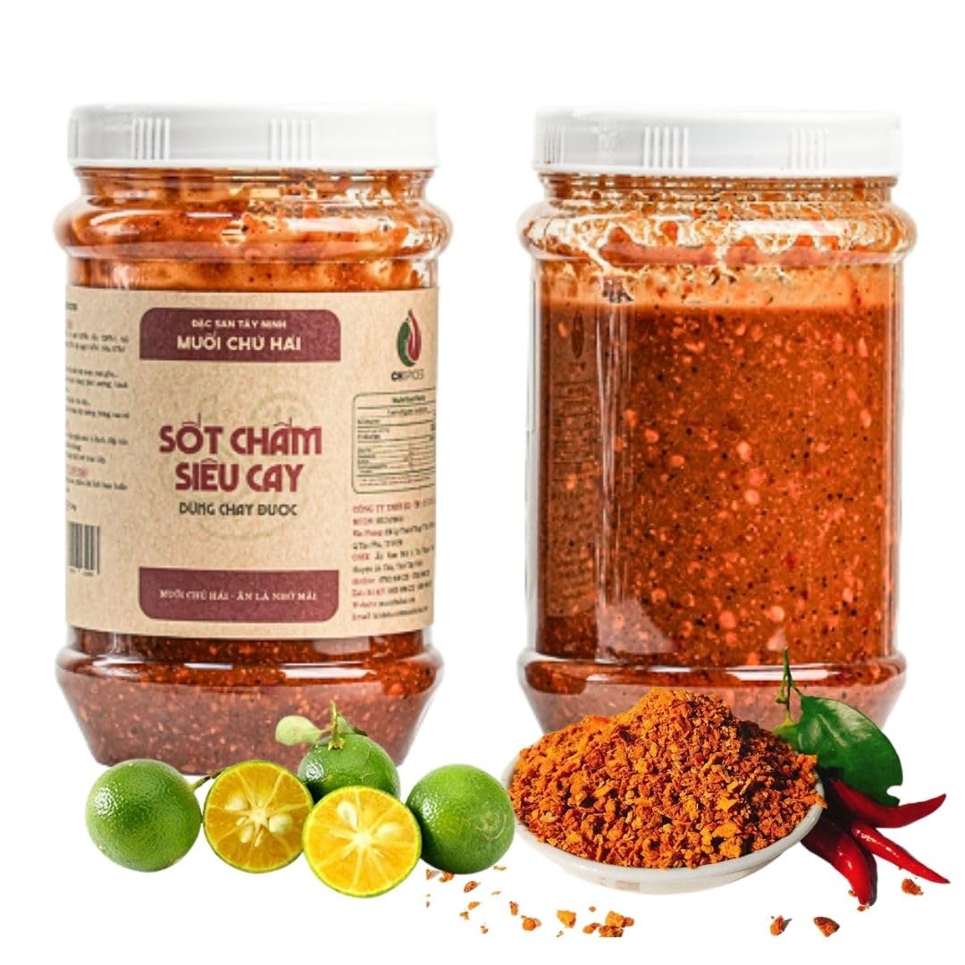 Muoi chu hai - Chu Hai Spicy Salt Dipping Sauce - Vietnamese Tay Ninh Chili Salt Paste - Gourmet Fruit & BBQ Dip (350gr, Super Spicy)