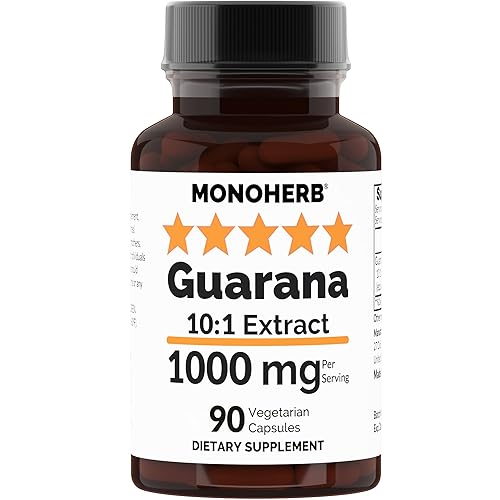MONOHERB Guarana 10:1 Extract - 1000 mg per Serving - 90 Vegetarian Capsules - 45 Servings per Bottle