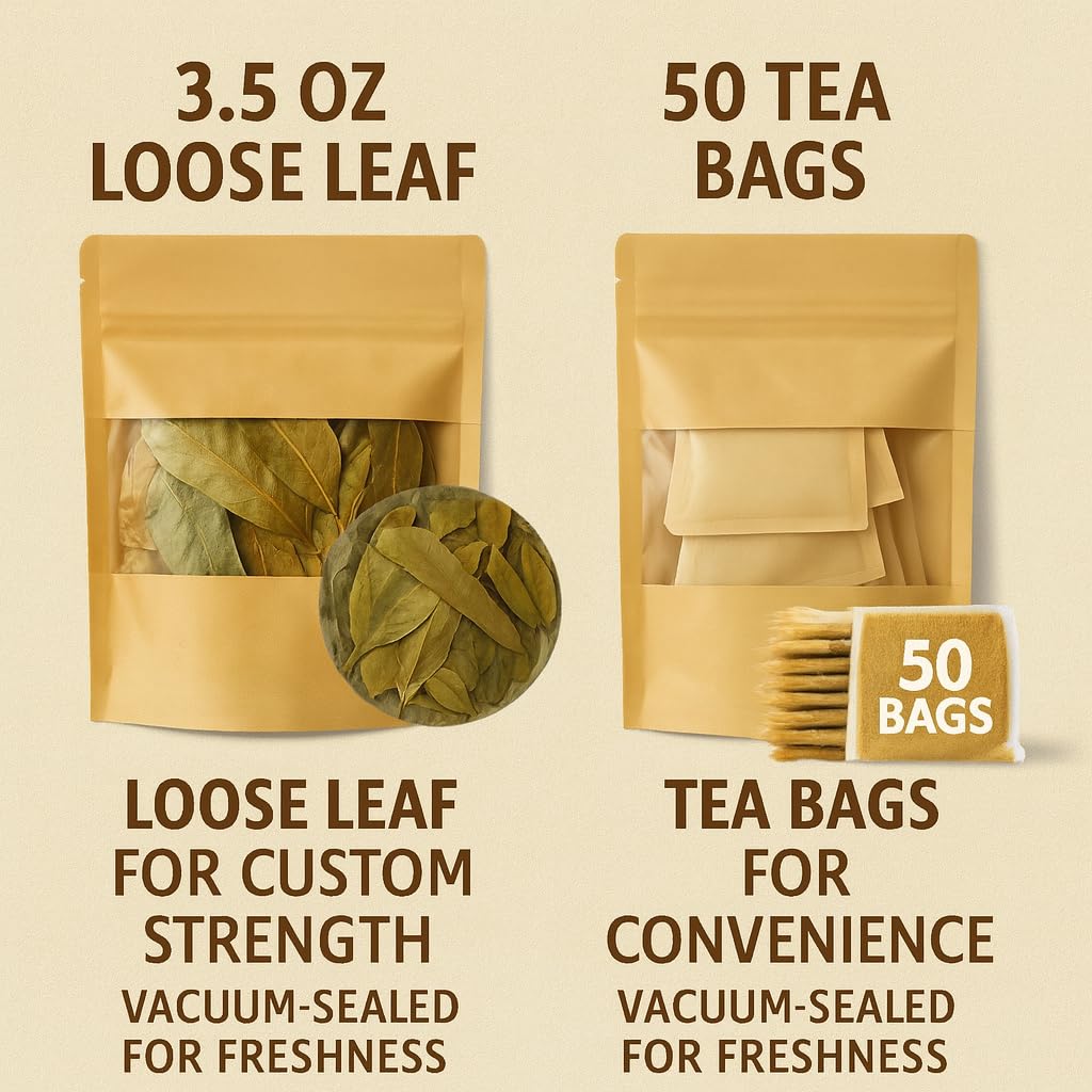 Guanábana (Soursop) Herbal Tea Combo - 3.5 oz (100 g) Loose Leaf + 50 Tea Bags (2 g Each) - Dried Soursop Leaves - 100% Natural, Vegan, Non-GMO