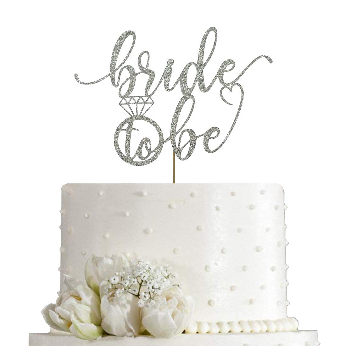 AMINJIE Bride to Be Cake Topper for Bridal Shower / Wedding Shower / Engagement / Bachelorette / Hen Party Decorations, Double Sided Silver Glitter