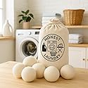 Wool Dryer Balls with Storage Bag, Natural White, Pack of 6 Honest Laundry