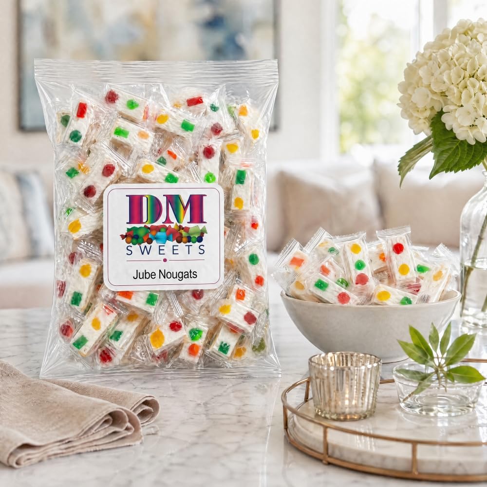 Jube Nougats Chewy Candy | 30 Pieces of Fruity Jelly Nougat Bites | Individually Wrapped Assorted Treats | Soft Colorful Snack Bag