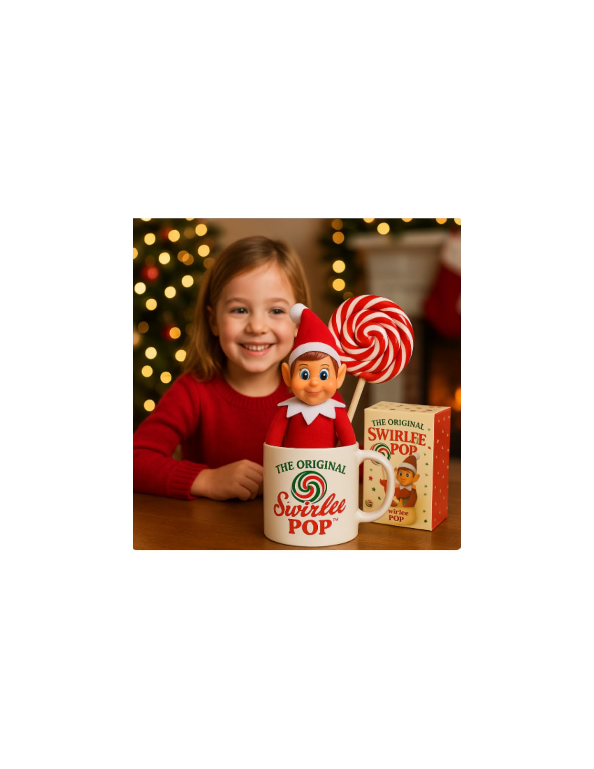 Swirlee Pop Christmas Elf Mug Gift Set - Boy Elf in Ceramic Coffee Mug with Giant Peppermint Swirl Lollipop & Ornaments - Holiday Hot Cocoa Cup, Elf