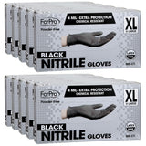 ForPro Disposable Nitrile Gloves, Chemical Resistant, Powder-Free, Latex-Free, Non-Sterile, Food Safe, 4 Mil, Black, X-Large, 1000-Count